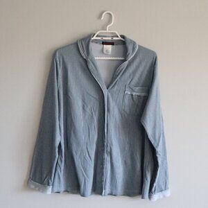 Simon Chang Womens Blue Sz XL‎ Striped Buttoned Cotton Lace Pj Long Sleeve Top